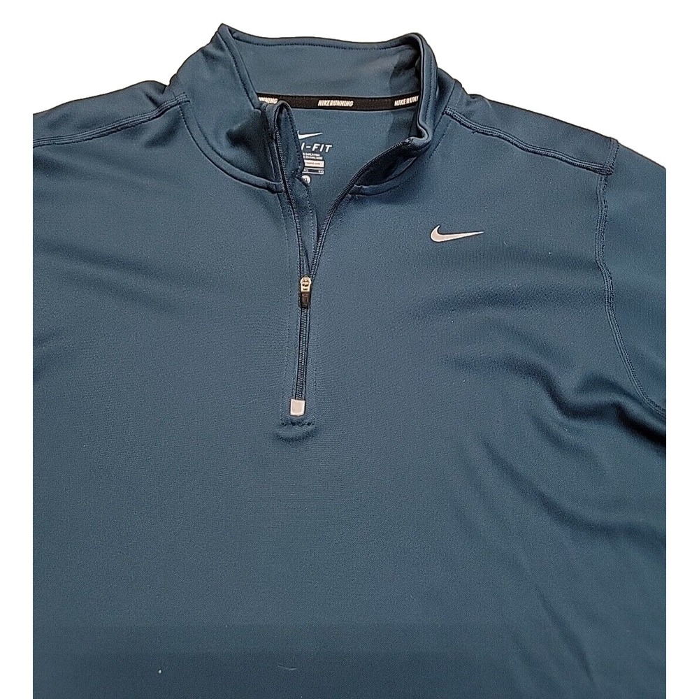 Nike Dri-Fit Running Jogging Quarter Zip Blue Long-Sleeve Pullover Shirt Mens XL